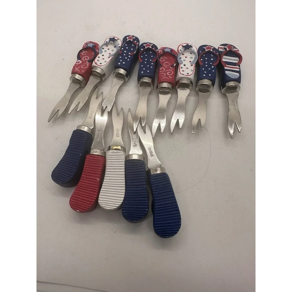 Patriotic Flip Flop Corn Holders Picks Set of 13 Red White Blue Fourth July